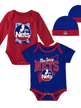 Mitchell & Ness New Jersey Nets Infant Bodysuit Set - Red & Blue